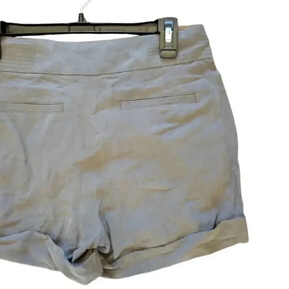 White + Warren Women's Gray Silk & Linen Cuffed Shorts w Pockets - Picture 5 of 7